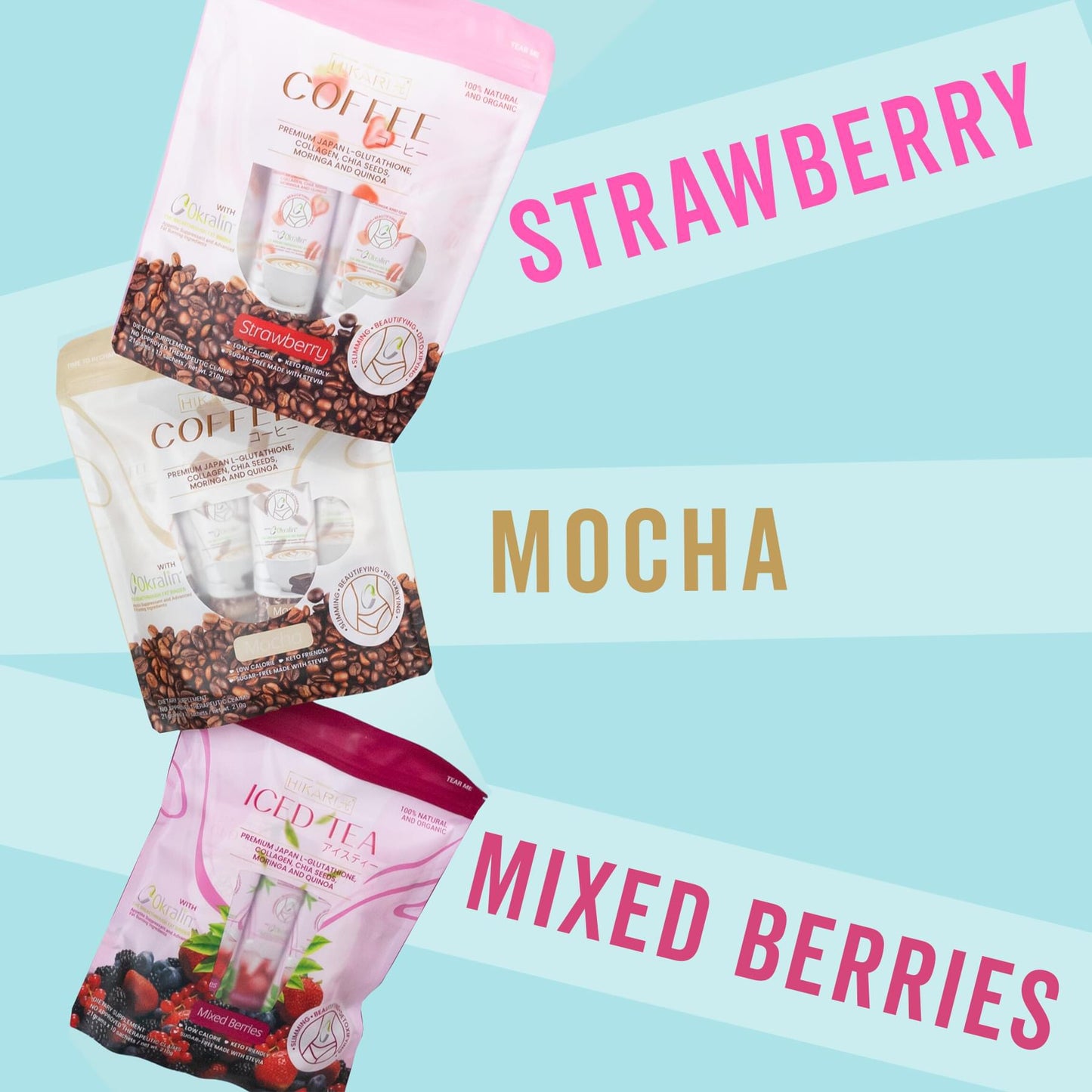 Hikari Drinks Iced tea and Coffee Mocha and Strawberry Flavor 21g x 10 sachets per pack