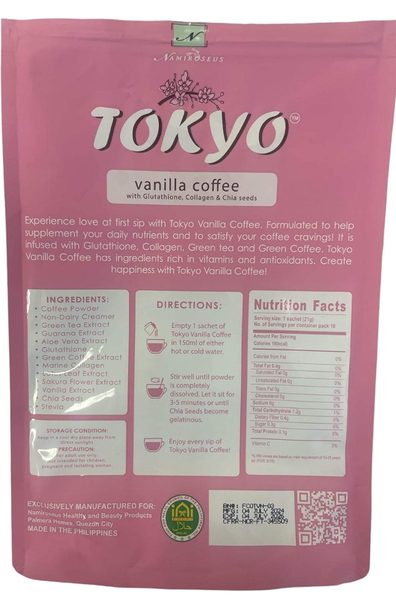 Namiroseus TOKYO Vanilla Coffee, 21g x 10 Sachets